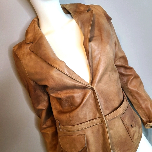 AEROPASTEL Tan Leather Jacket size Medium - Picture 5 of 12